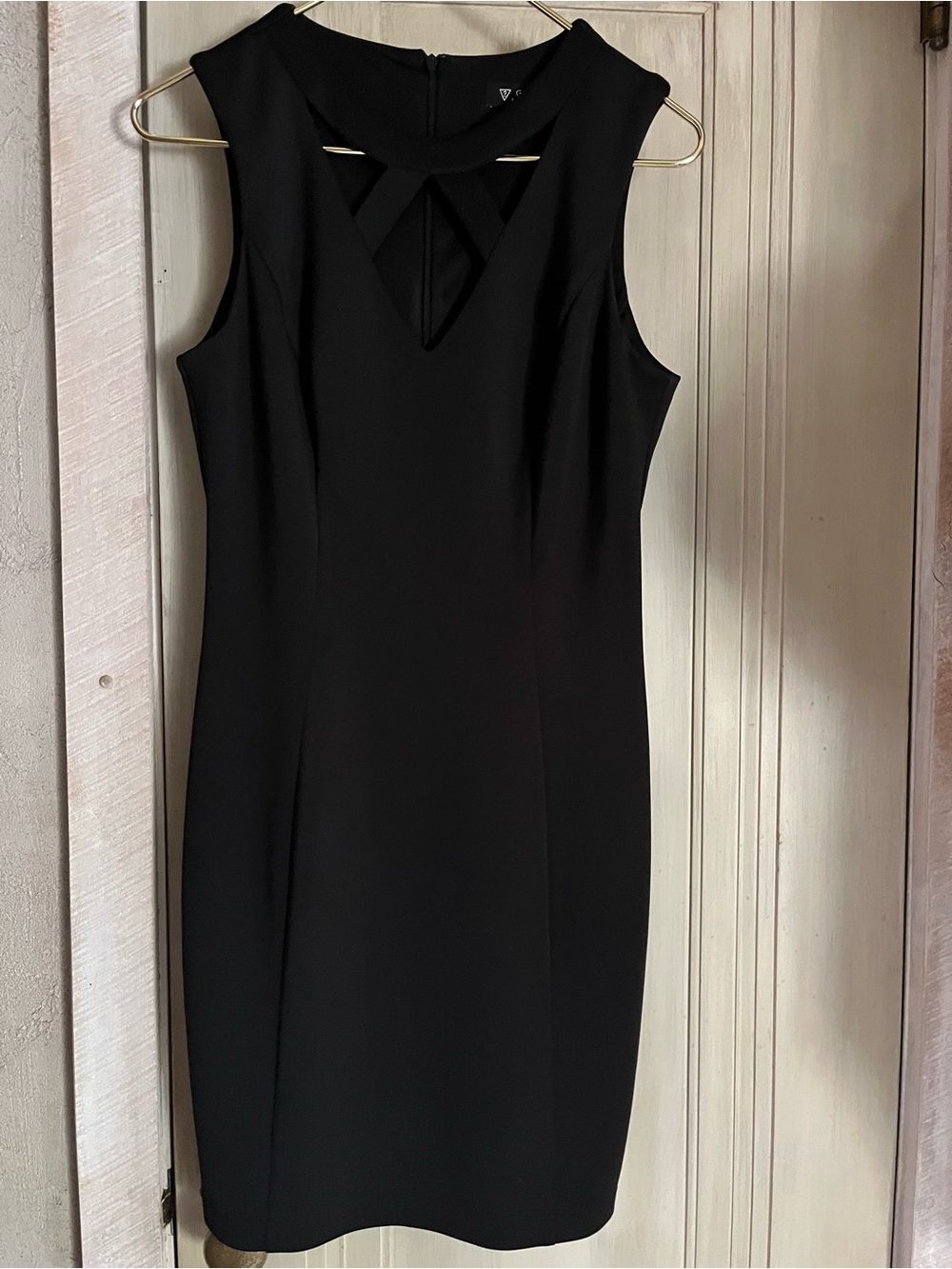 Guess Size Small Black Midi Sheath Dress with Cutout Neckline